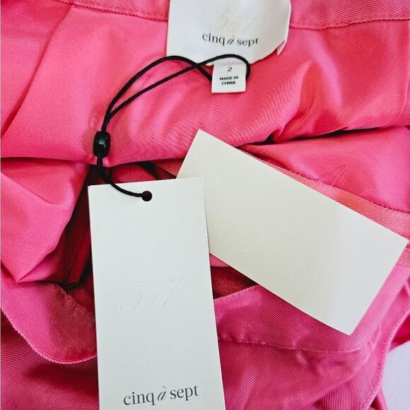 NWT Cinq a Sept Rowan Tiered Satin Ruffle Silky Midi Skirt in Primrose Pink 2 - Picture 8 of 10